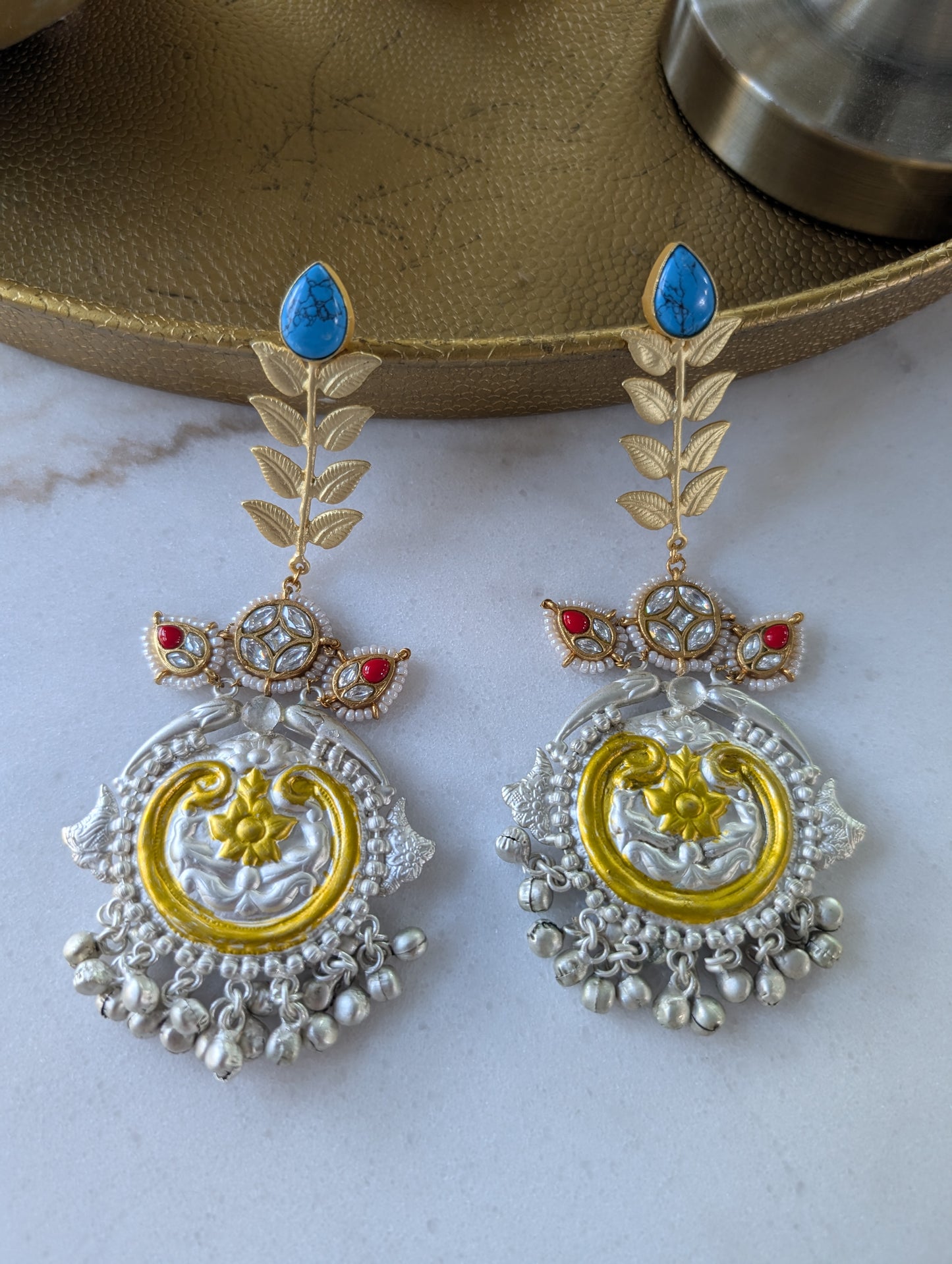 Meenakari and Kundan Chandbali Earrings