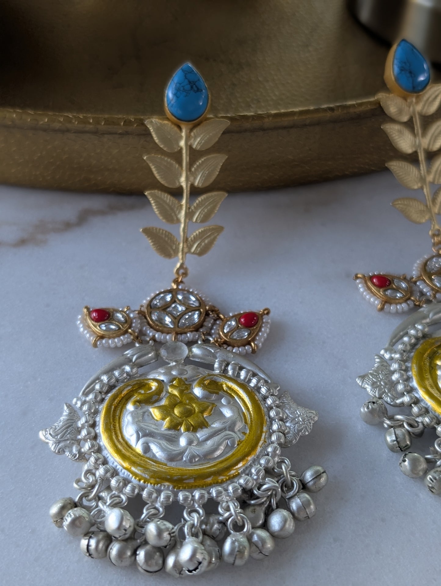 Meenakari and Kundan Chandbali Earrings