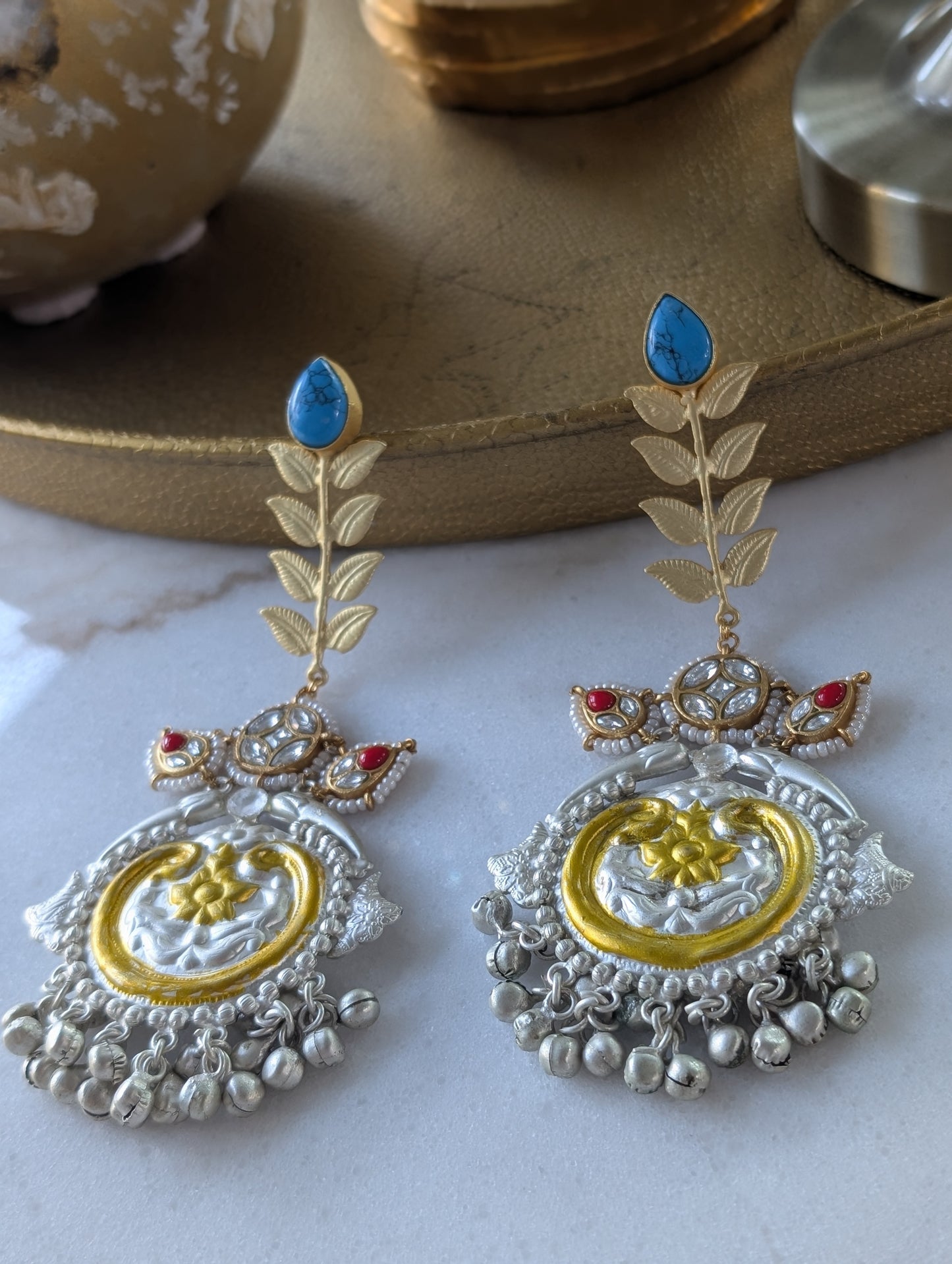 Meenakari and Kundan Chandbali Earrings