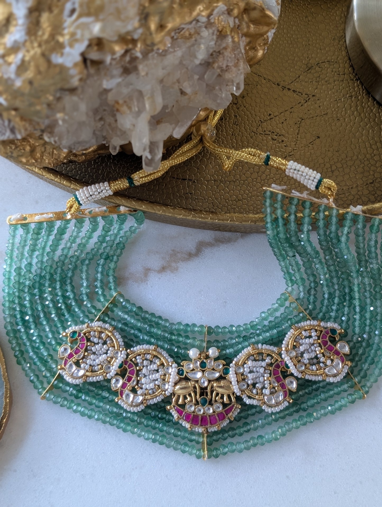 Peacock & Elephant Motif Kundan Choker Set