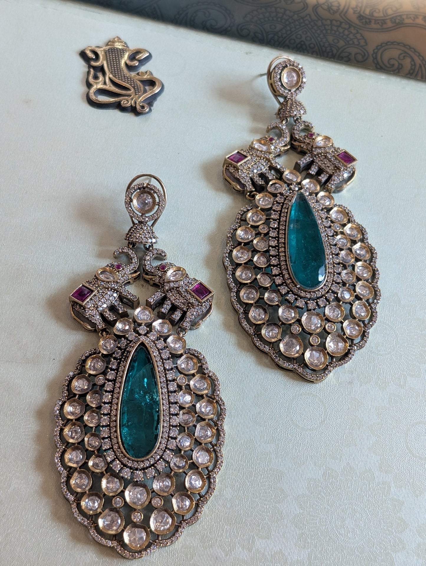 Opulent Emerald Drop Polki Earrings