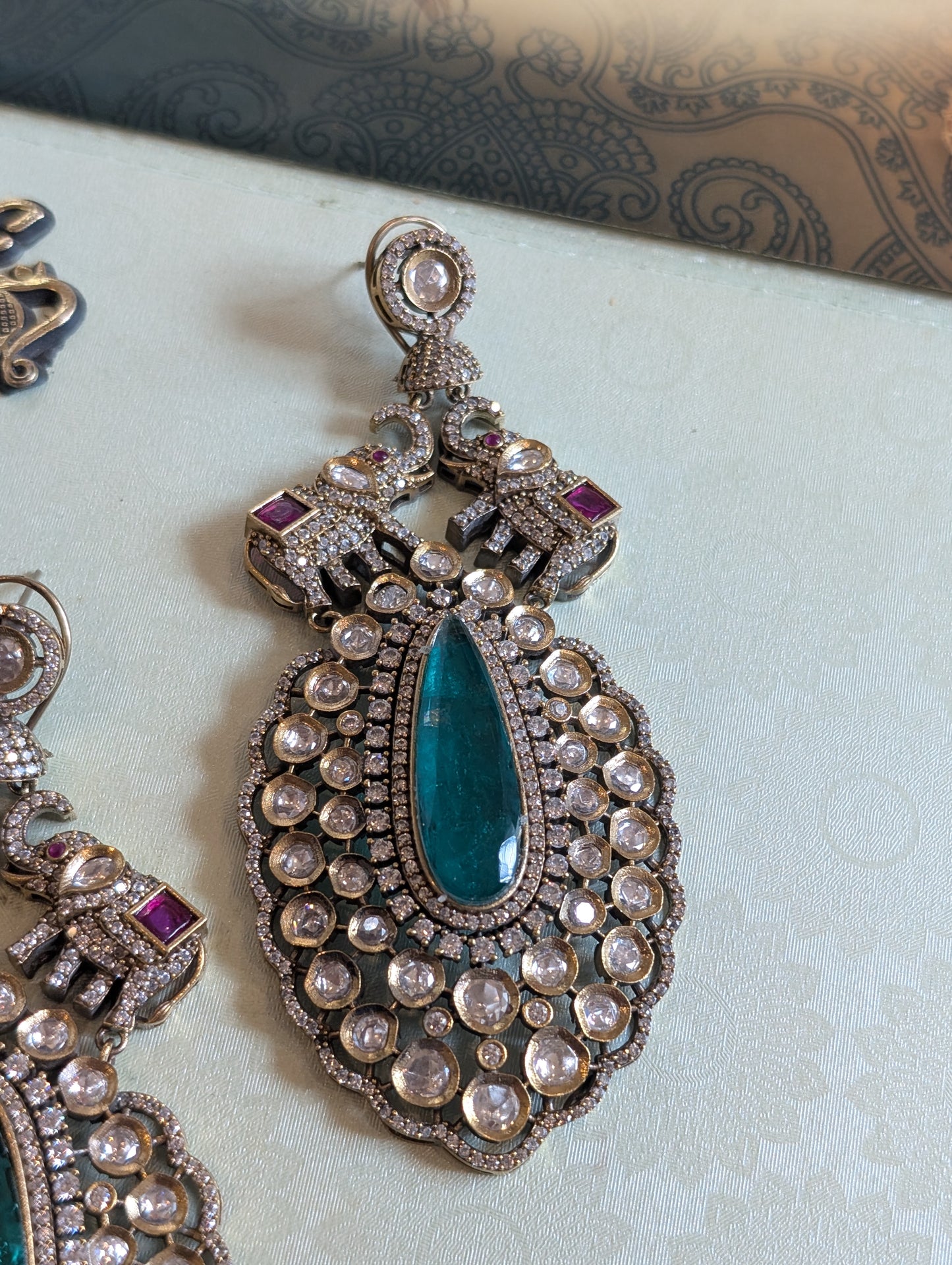 Opulent Emerald Drop Polki Earrings