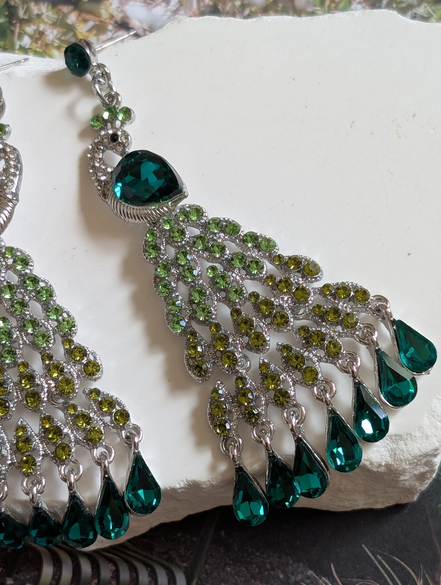 Emerald Peacock Crystal Drop Earrings