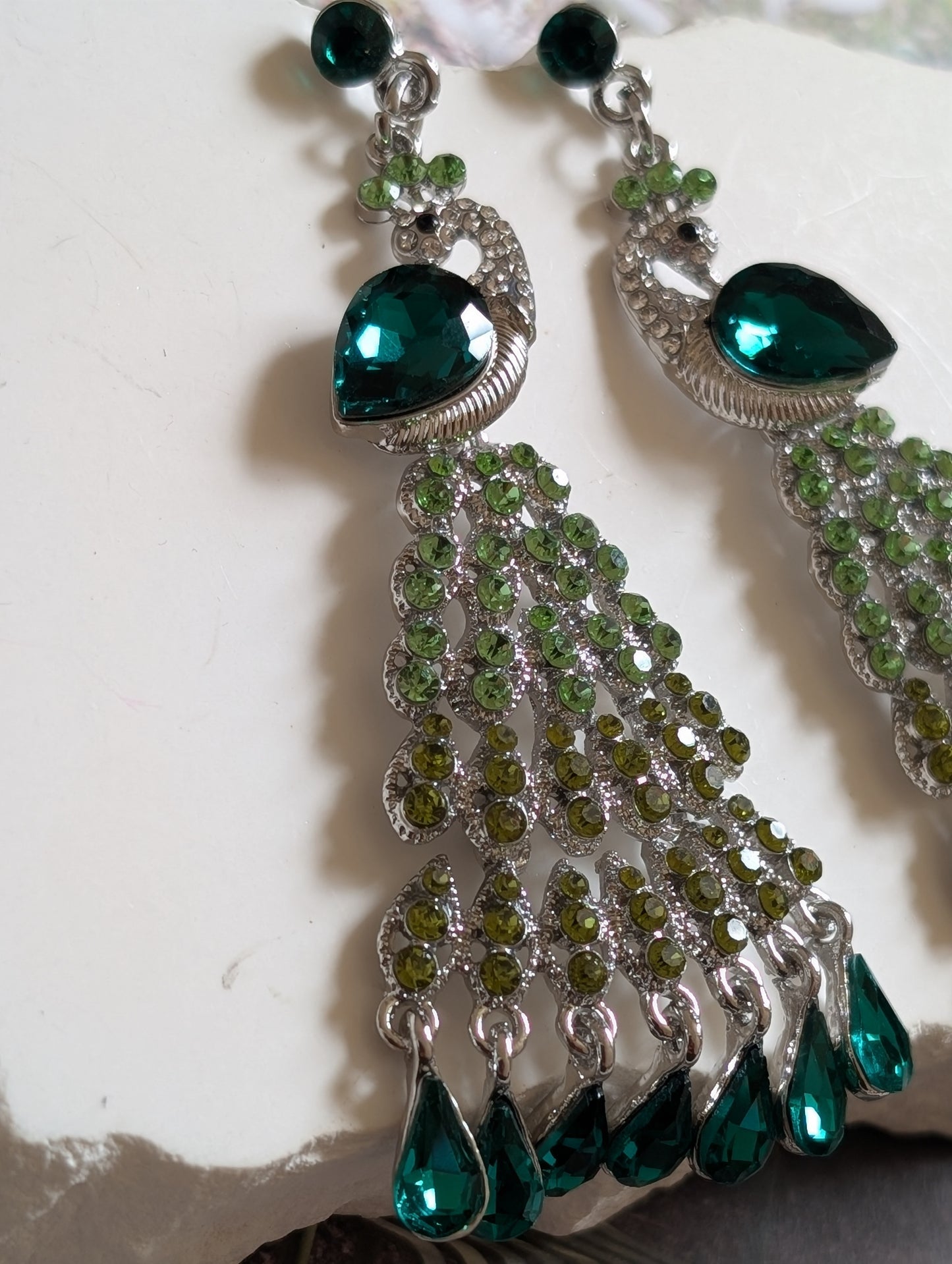 Emerald Peacock Crystal Drop Earrings