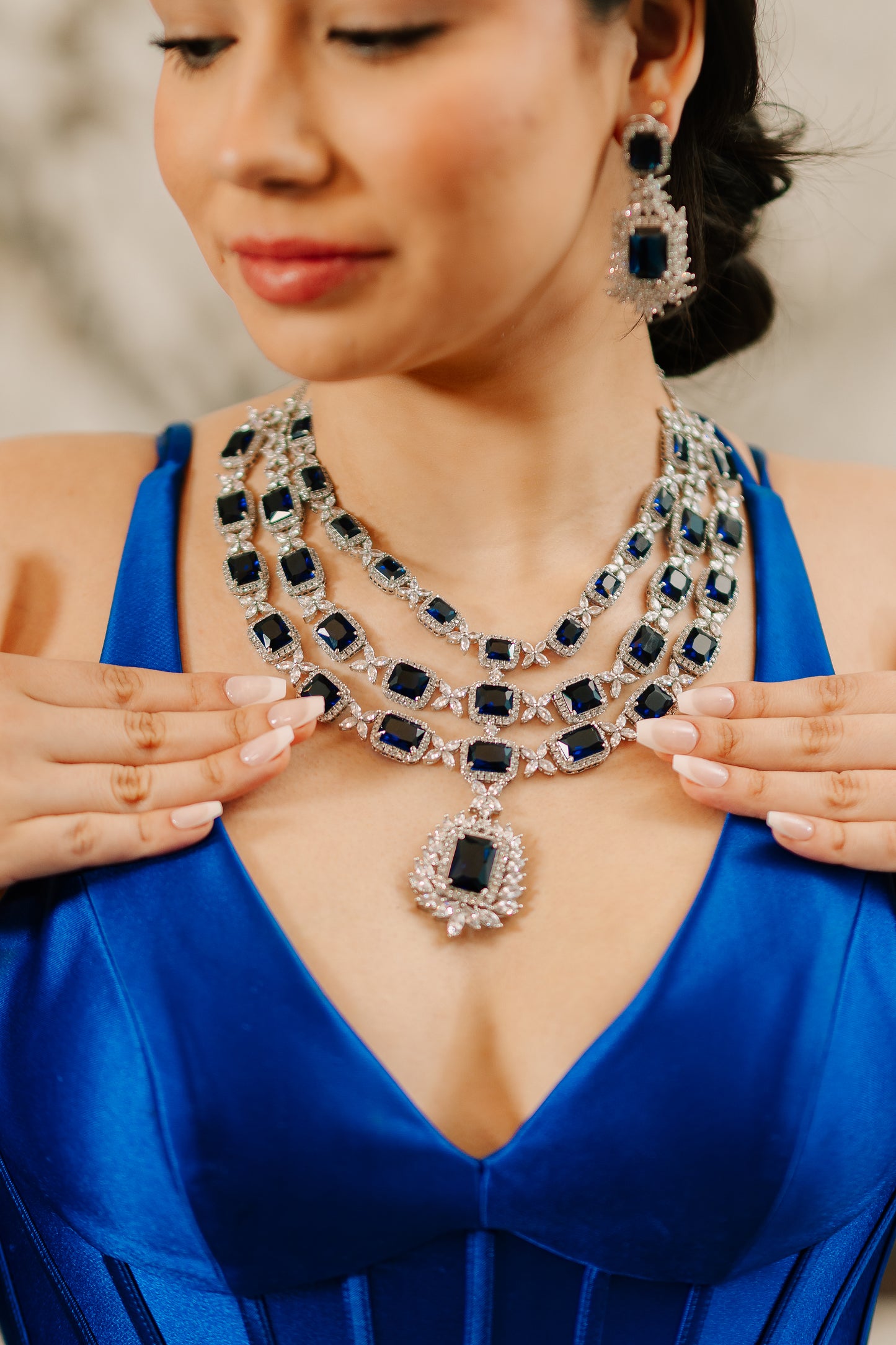 Quelle Emerald Faux Diamond Necklace Set