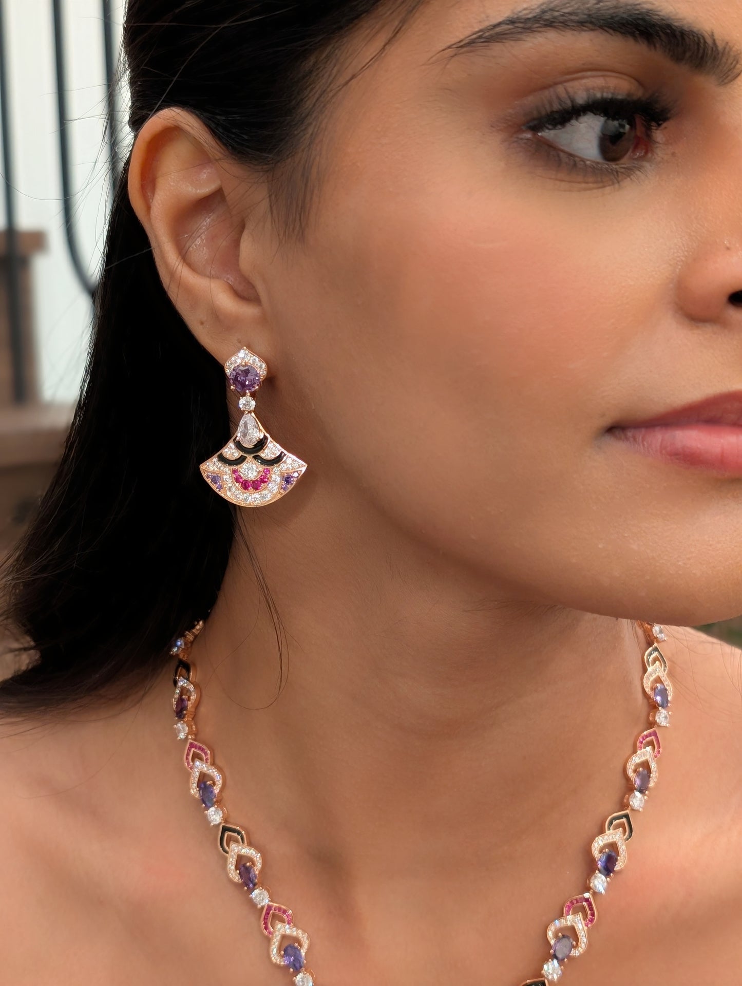 Amethyst Elegance Fan Necklace Set