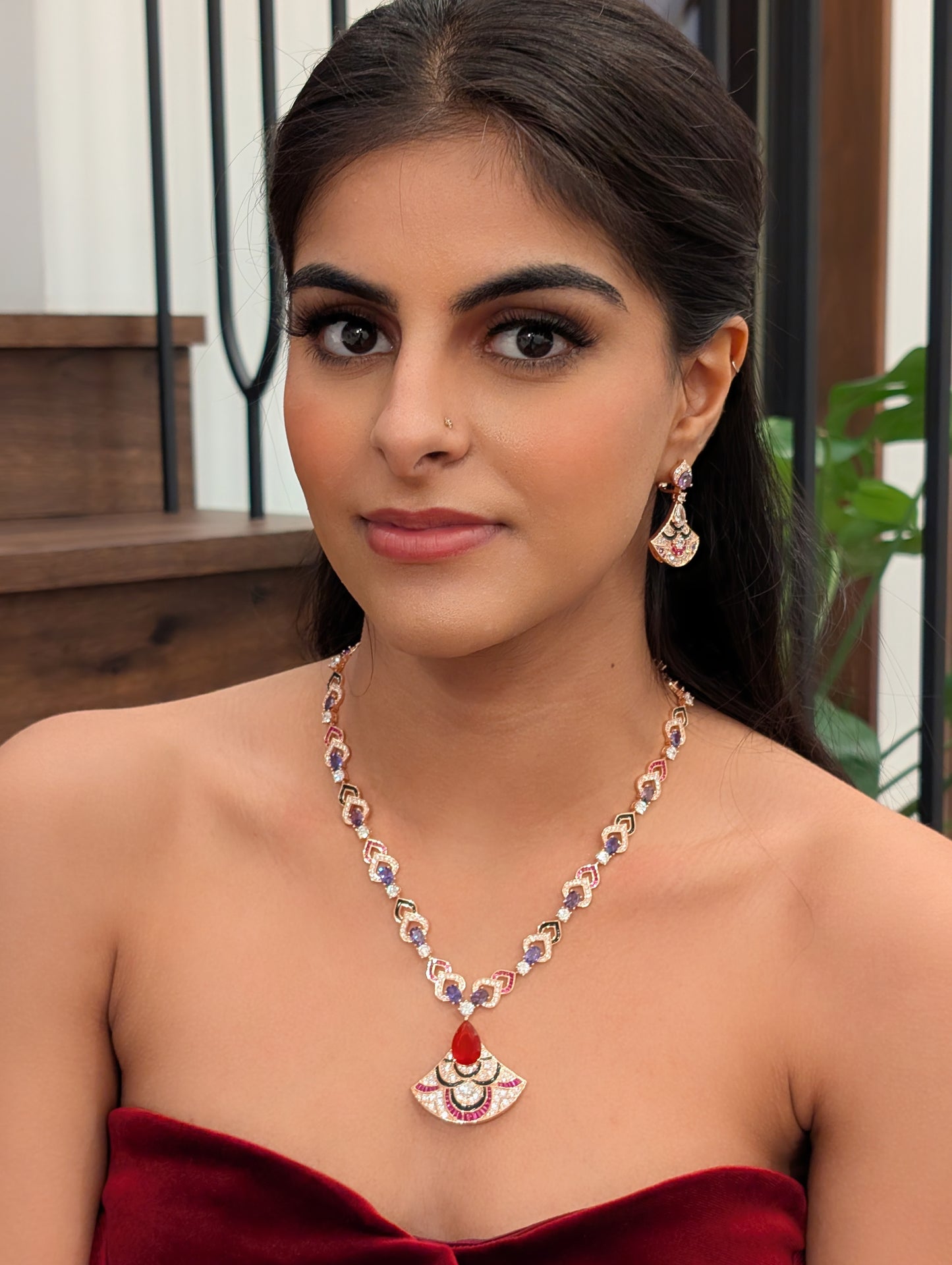Amethyst Elegance Fan Necklace Set