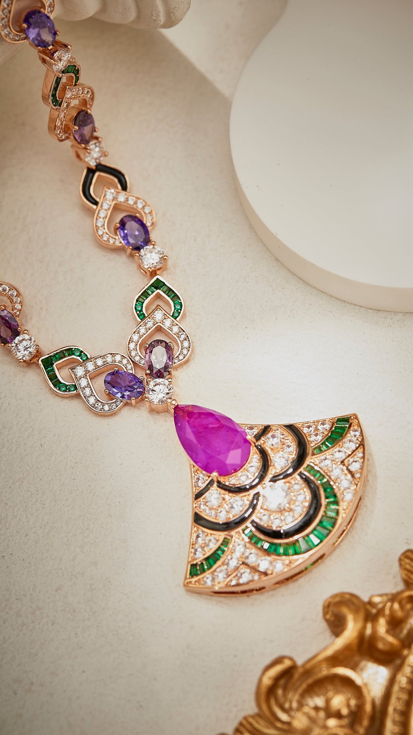 Amethyst Elegance Fan Necklace Set