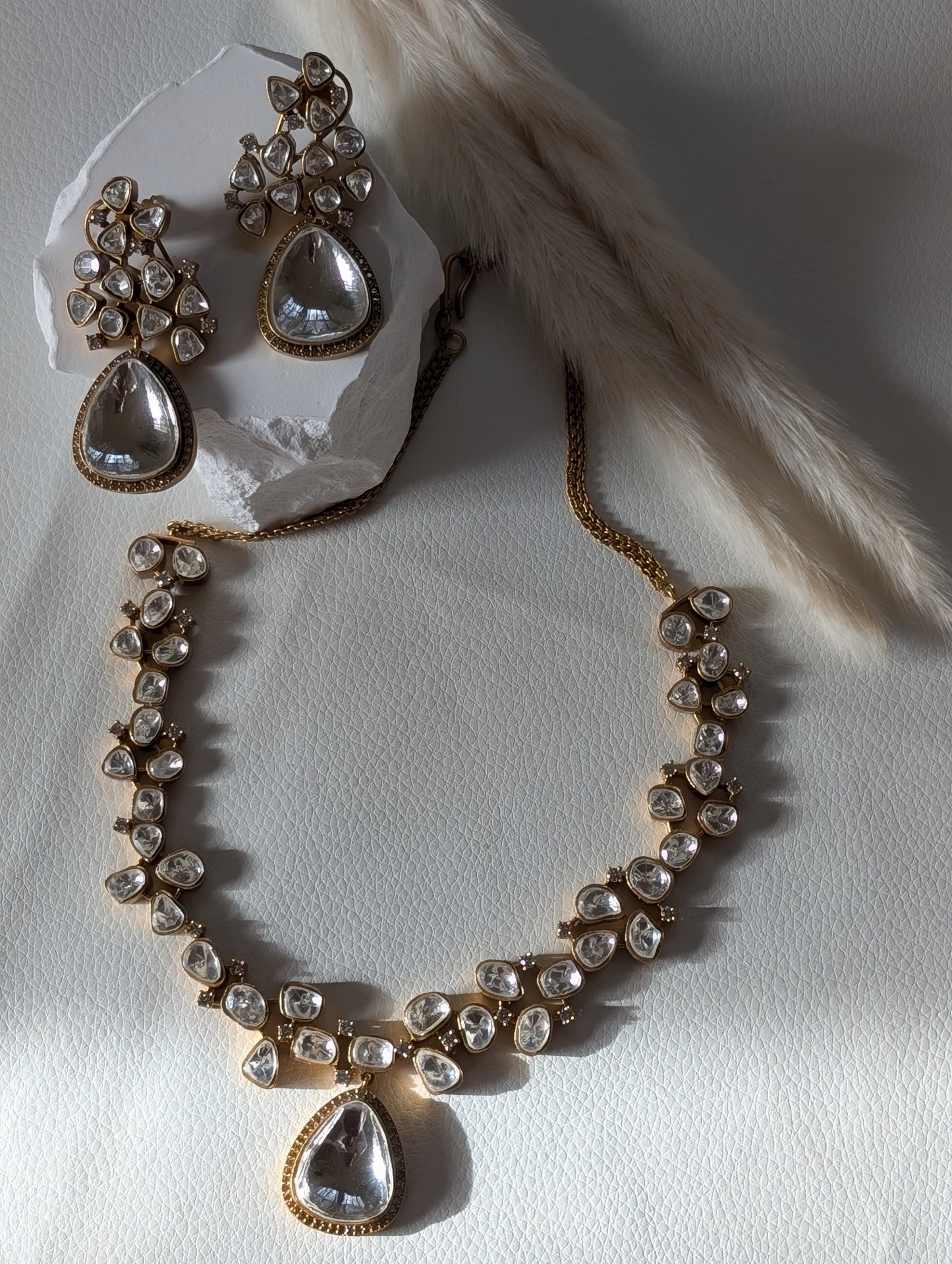Heer Uncut Polki Necklace with Kundan Drops