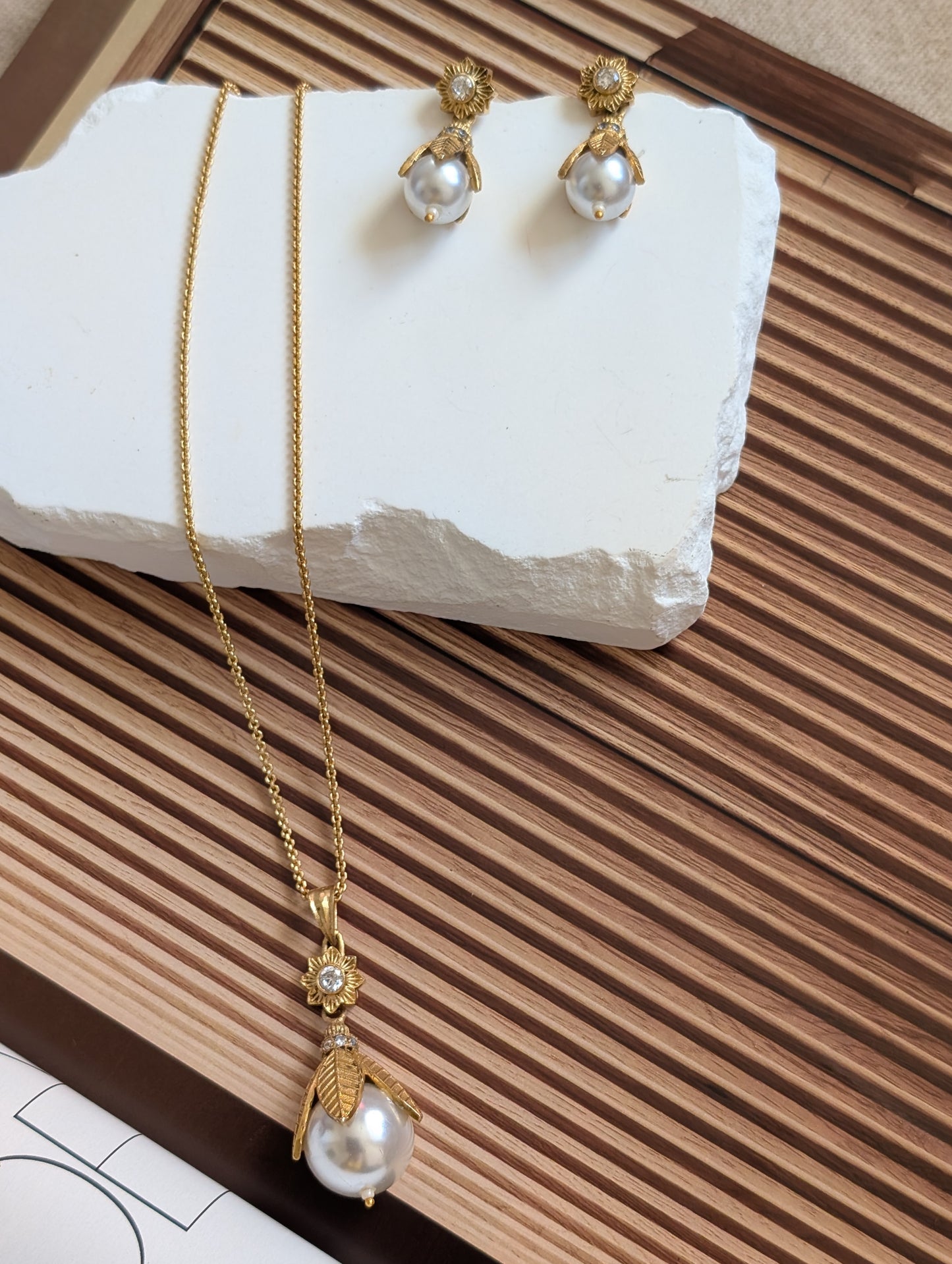 Golden Blossom Pearl Pendant