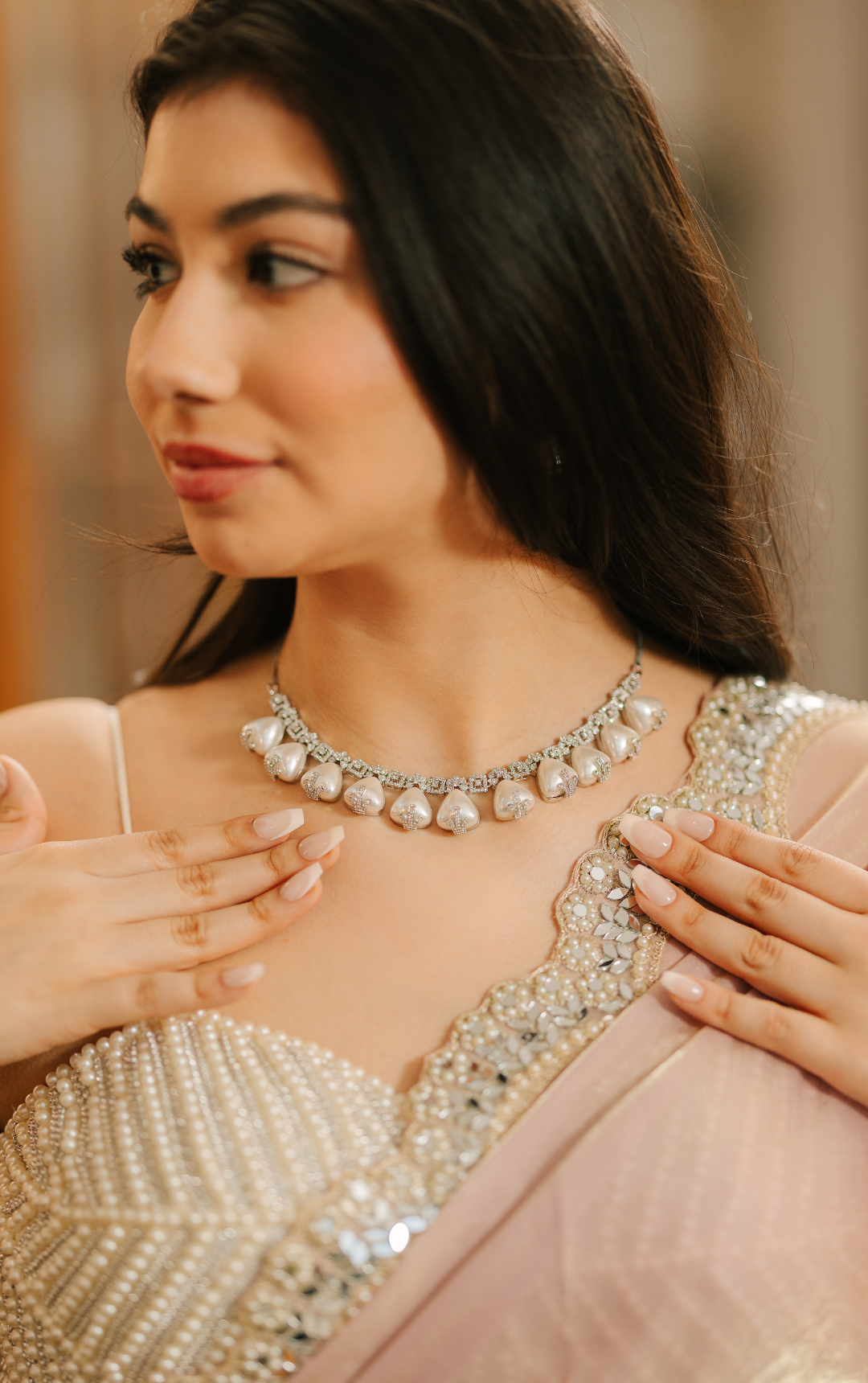 Pearl Romance Heart Choker Set