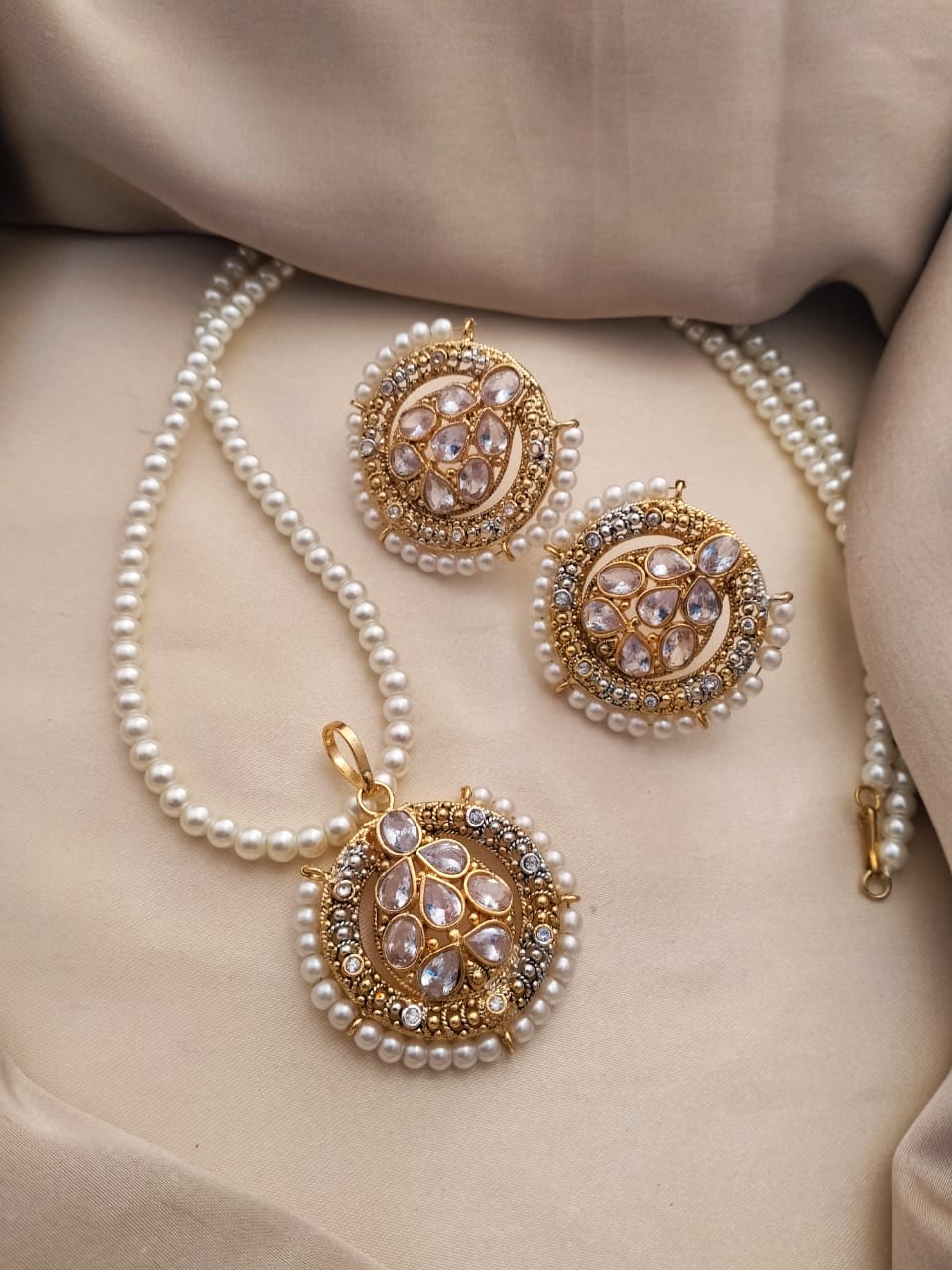 Avaya Gold Finish Pearl Strand Necklace Set