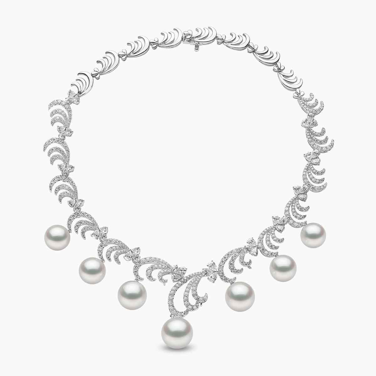 Radiant Pearl & Diamond Crescent Necklace Set