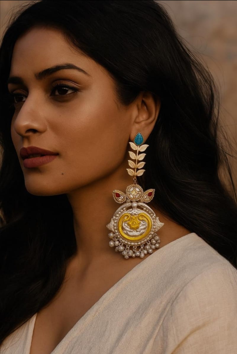 Meenakari and Kundan Chandbali Earrings