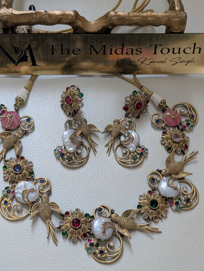 Vintage Pearl & Bird Motif Jewelry Set