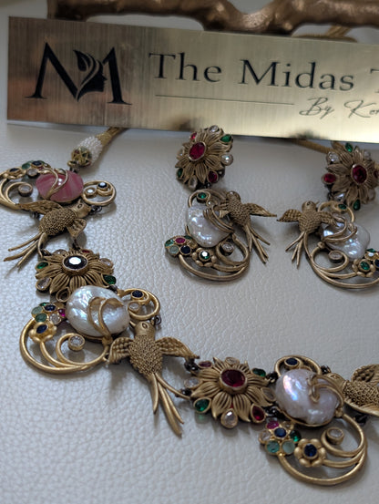 Vintage Pearl & Bird Motif Jewelry Set