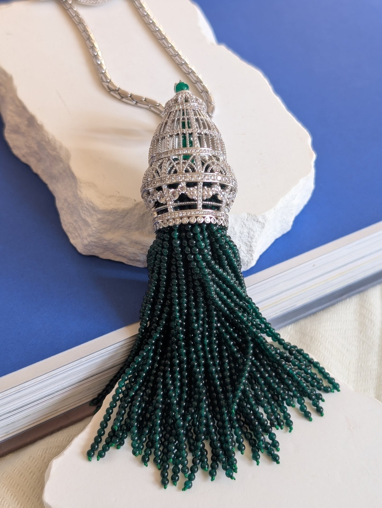 Regal Emerald Tassel Necklace