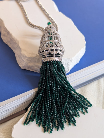 Regal Emerald Tassel Necklace