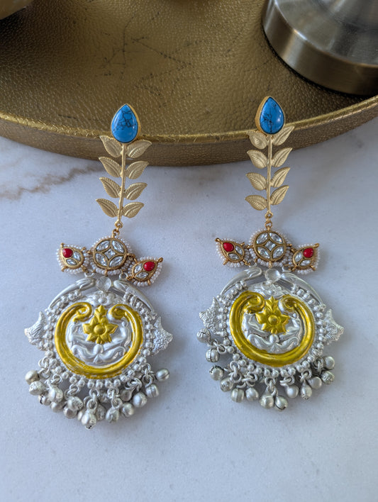 Meenakari and Kundan Chandbali Earrings
