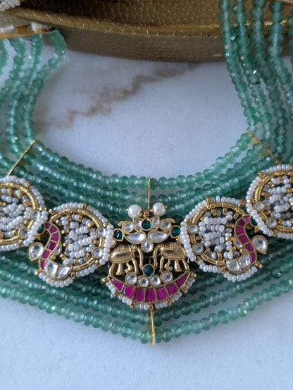 Peacock & Elephant Motif Kundan Choker Set