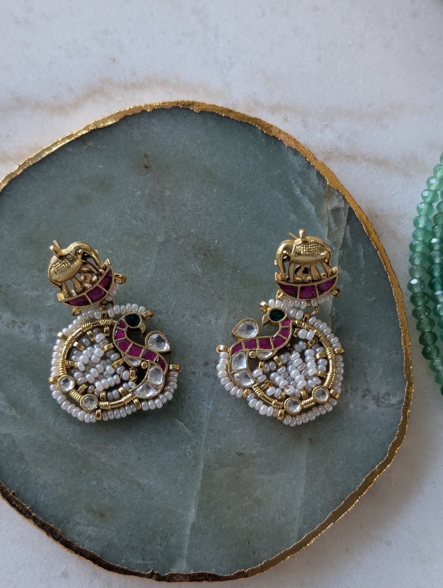 Peacock & Elephant Motif Kundan Choker Set