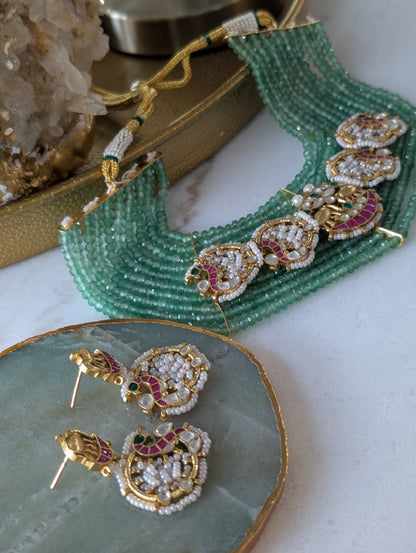 Peacock & Elephant Motif Kundan Choker Set