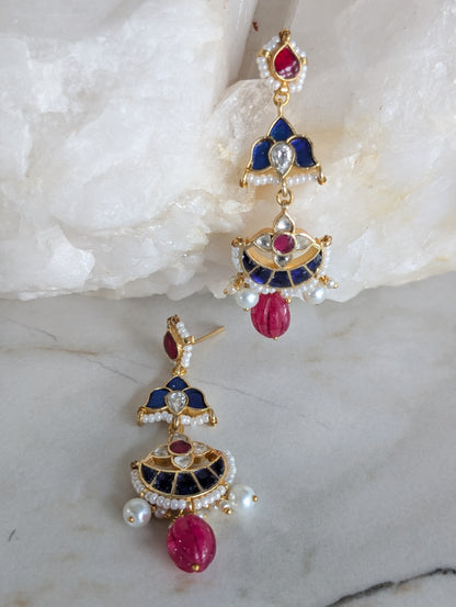 Enamel Pendant Necklace Set with Earrings