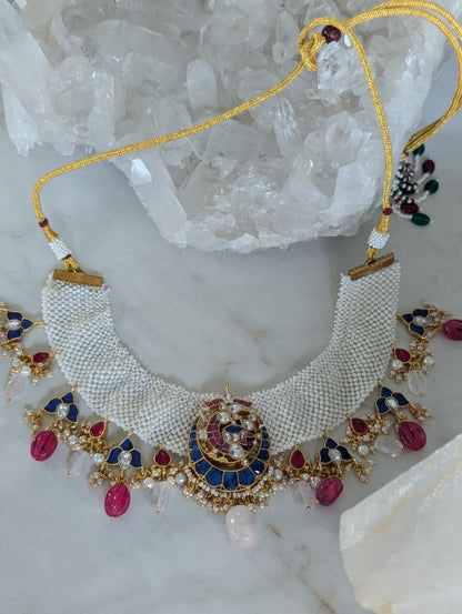 Enamel Pendant Necklace Set with Earrings