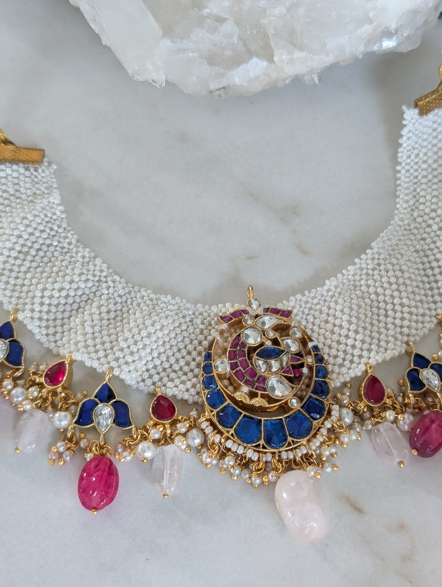 Enamel Pendant Necklace Set with Earrings