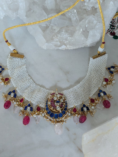 Enamel Pendant Necklace Set with Earrings