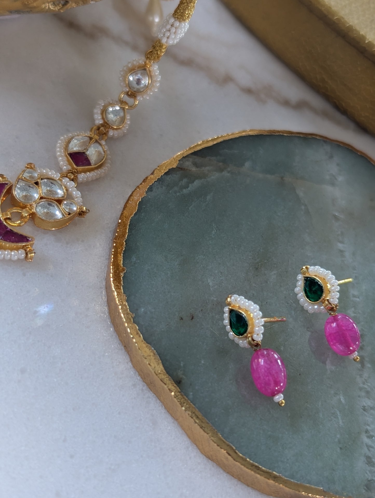 Regal Kundan Pearl Set with Ruby & Emerald Accents