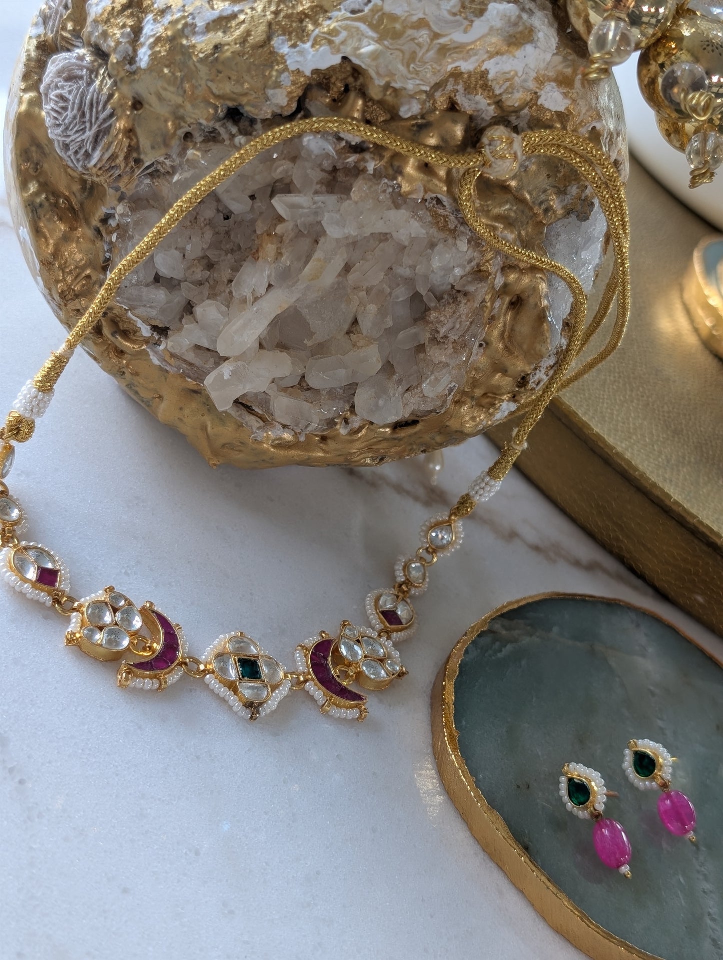 Regal Kundan Pearl Set with Ruby & Emerald Accents