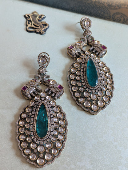 Opulent Emerald Drop Polki Earrings