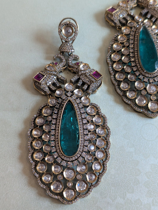 Opulent Emerald Drop Polki Earrings