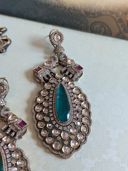 Opulent Emerald Drop Polki Earrings