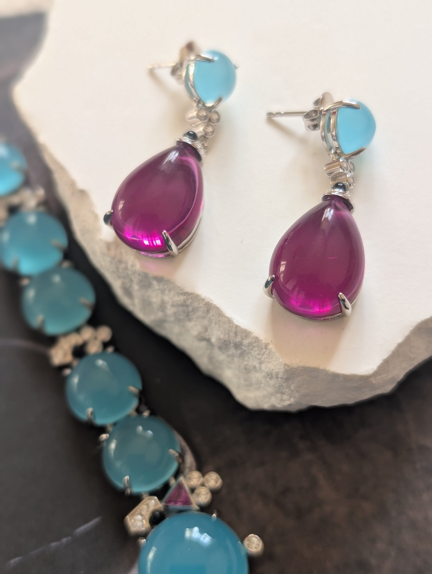 Chalcedony & Amethyst Teardrop Jewelry Set