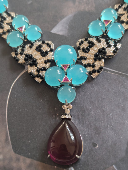 Chalcedony & Amethyst Teardrop Jewelry Set