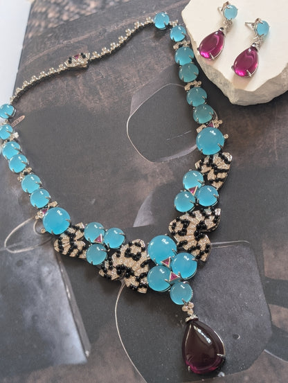 Chalcedony & Amethyst Teardrop Jewelry Set