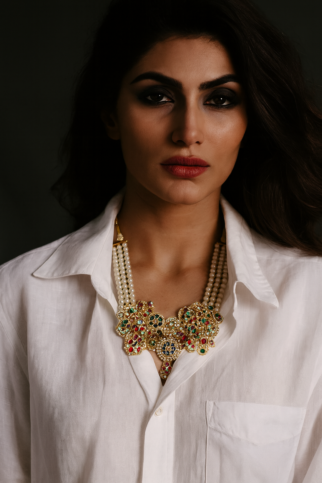 Statement Choker Necklace with Pearl Strands
