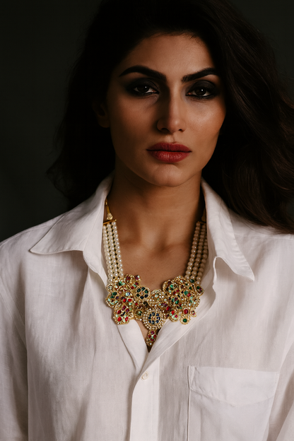 Statement Choker Necklace with Pearl Strands