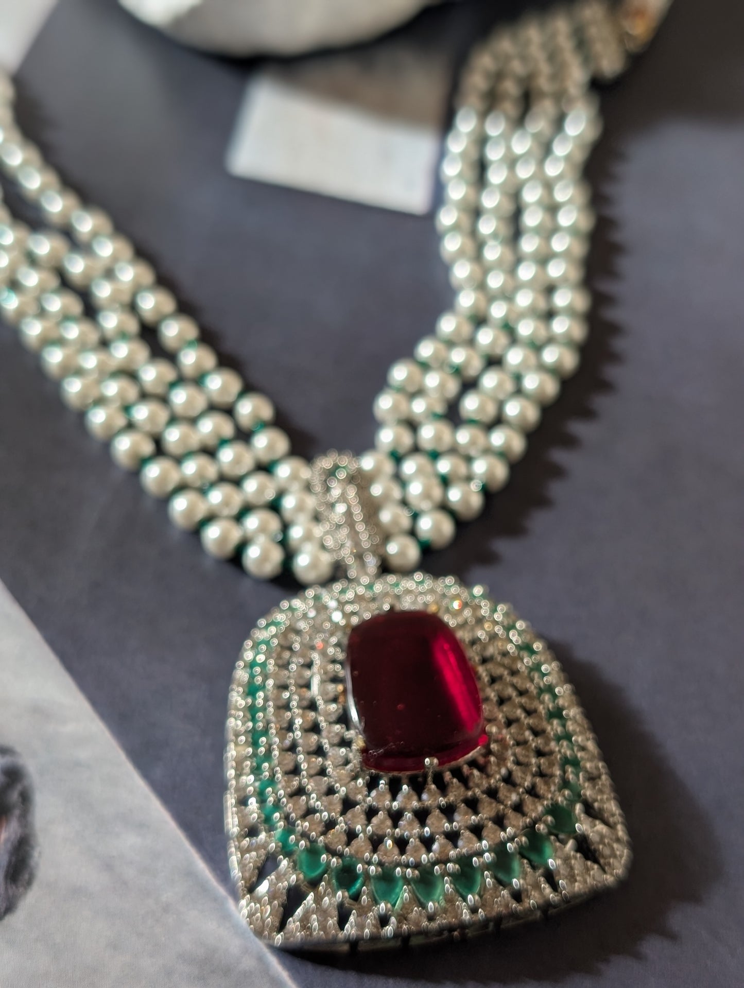 Imperial Elegance Ruby & Pearl Necklace Set