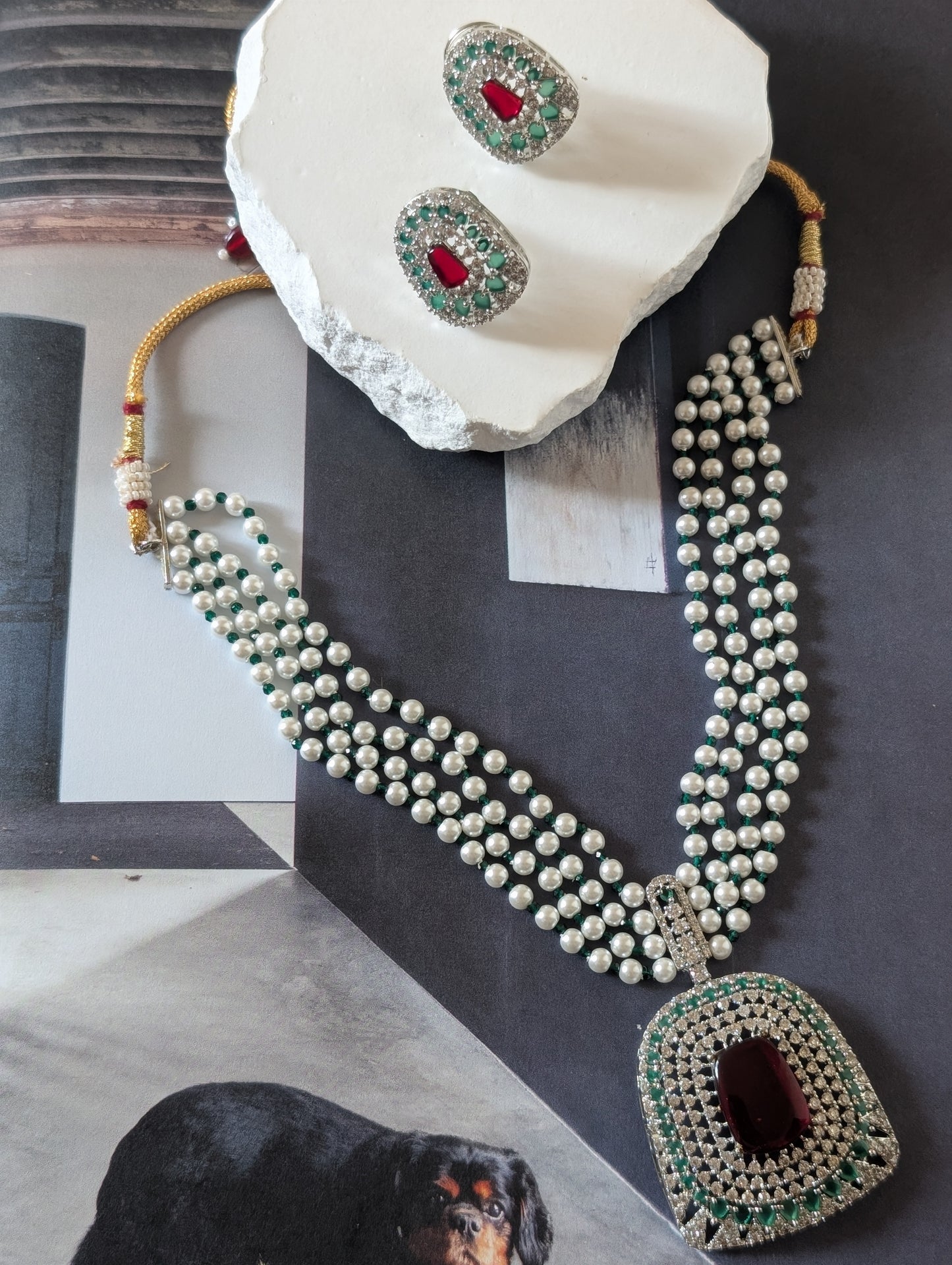 Imperial Elegance Ruby & Pearl Necklace Set