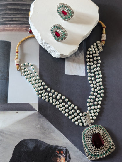 Imperial Elegance Ruby & Pearl Necklace Set