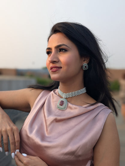 Imperial Elegance Ruby & Pearl Necklace Set