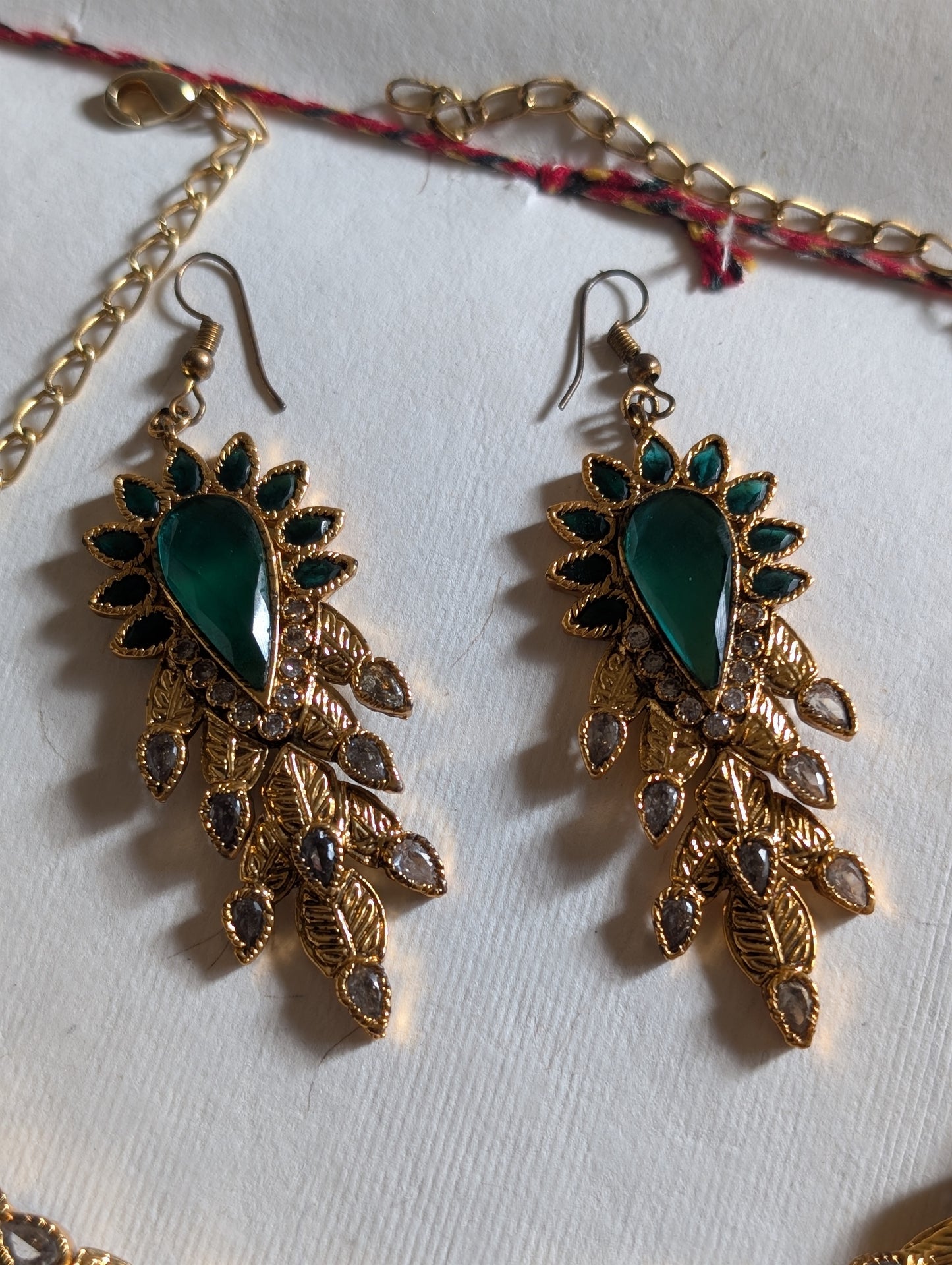 Peacock-Inspired Gold and Green Jewelry Set