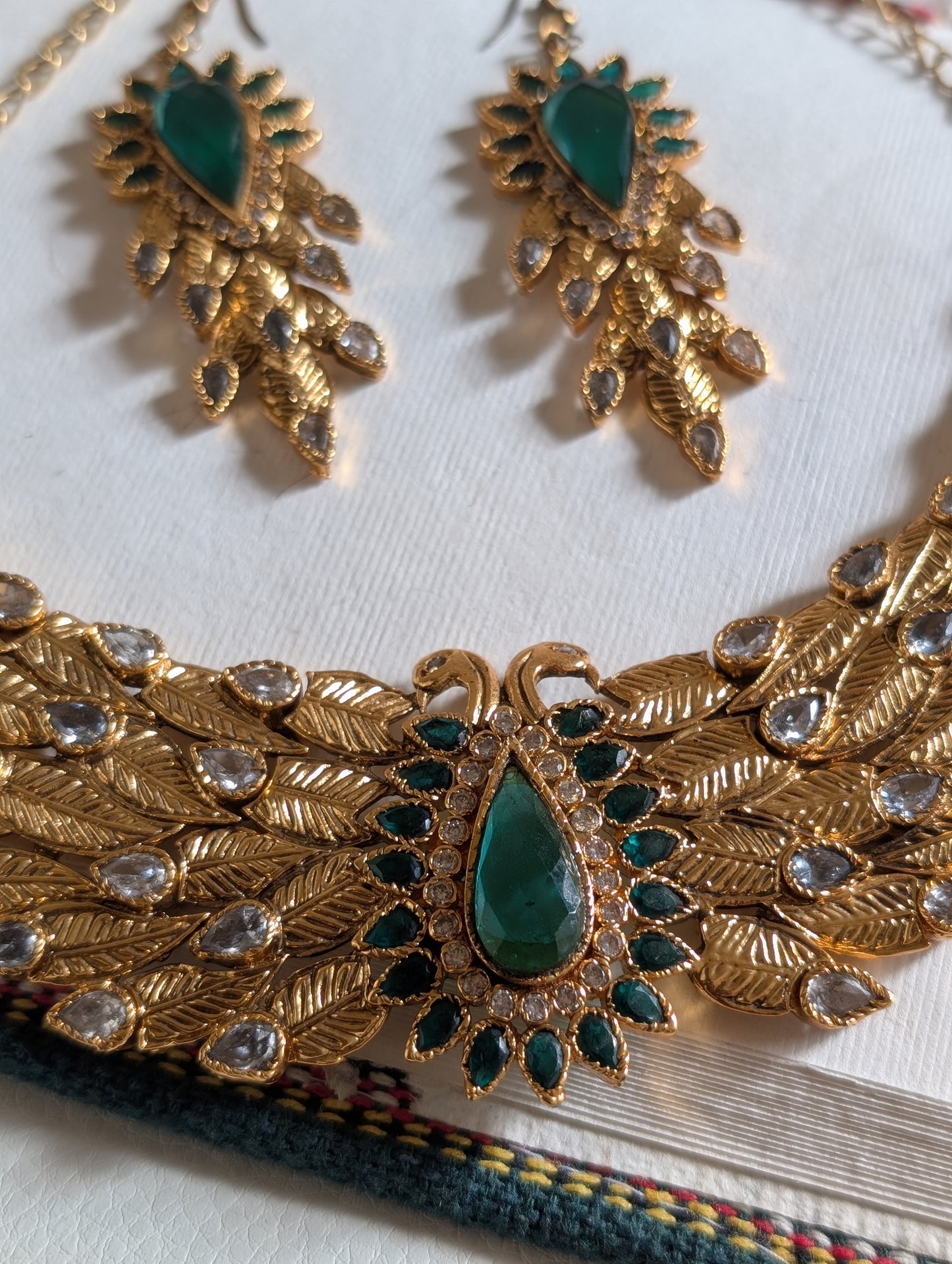 Peacock-Inspired Gold and Green Jewelry Set