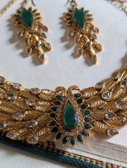 Peacock-Inspired Gold and Green Jewelry Set