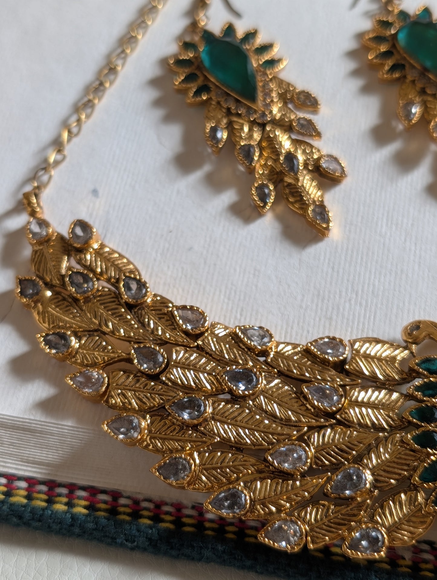 Peacock-Inspired Gold and Green Jewelry Set