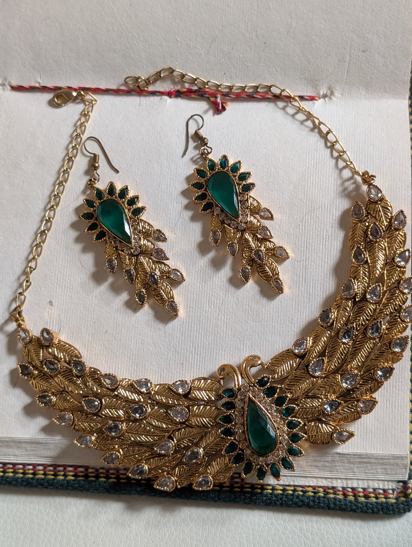 Peacock-Inspired Gold and Green Jewelry Set