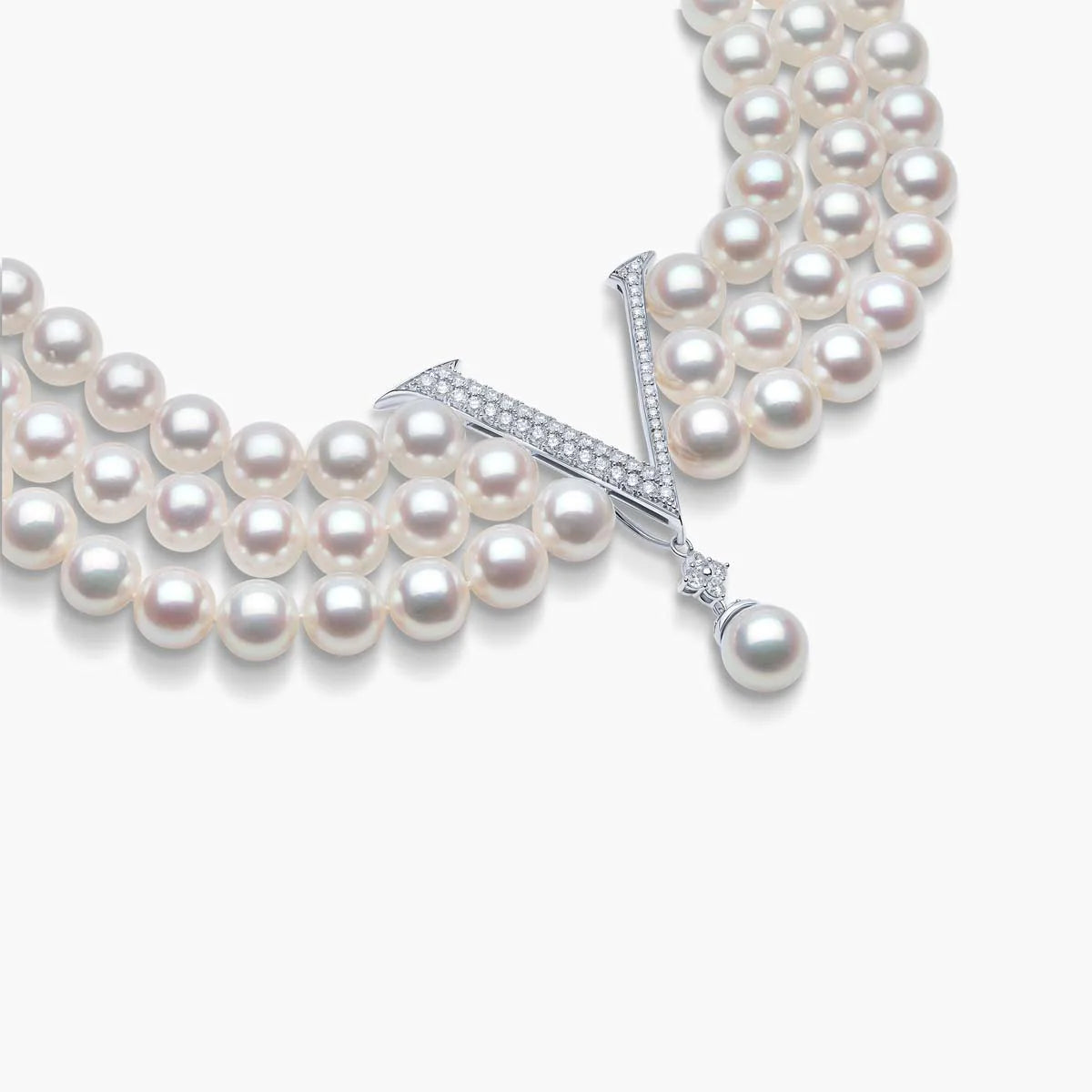 Triple-Strand Pearl Necklace Set with Diamond Accents